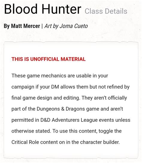 Blood Hunter Class Details .